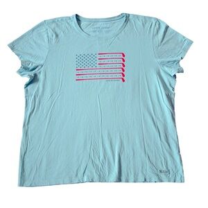 Life Is Good Women’s Crusher T-shirt Short Sleeve American Flag Golf Clubs XXL